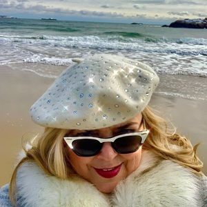 Kokin beret hat, ivory, sparkling with Austrian crystals